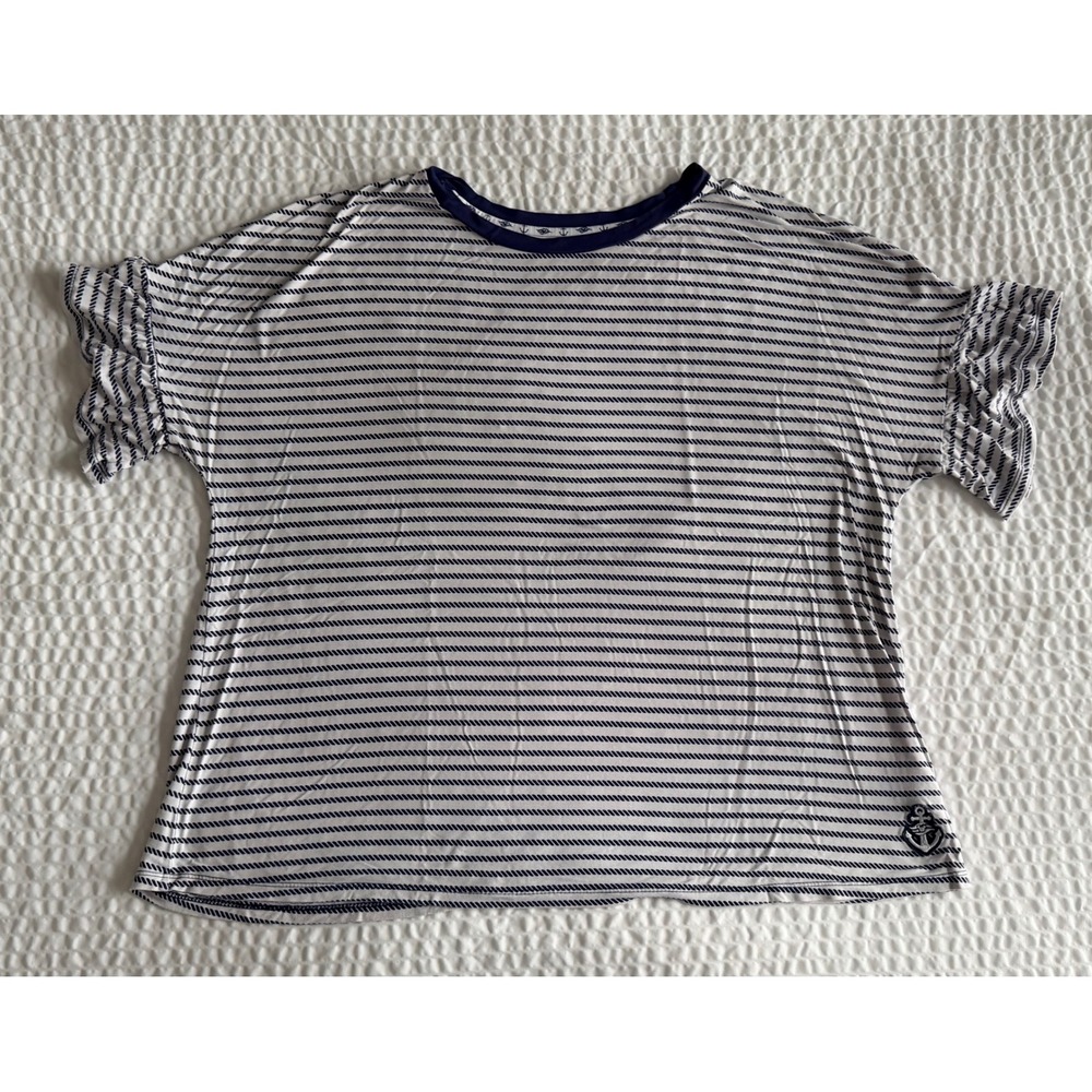 Disney Cruise Line Nautical Rope Stripe Ruffle Sleeve Anchor Top Women XL